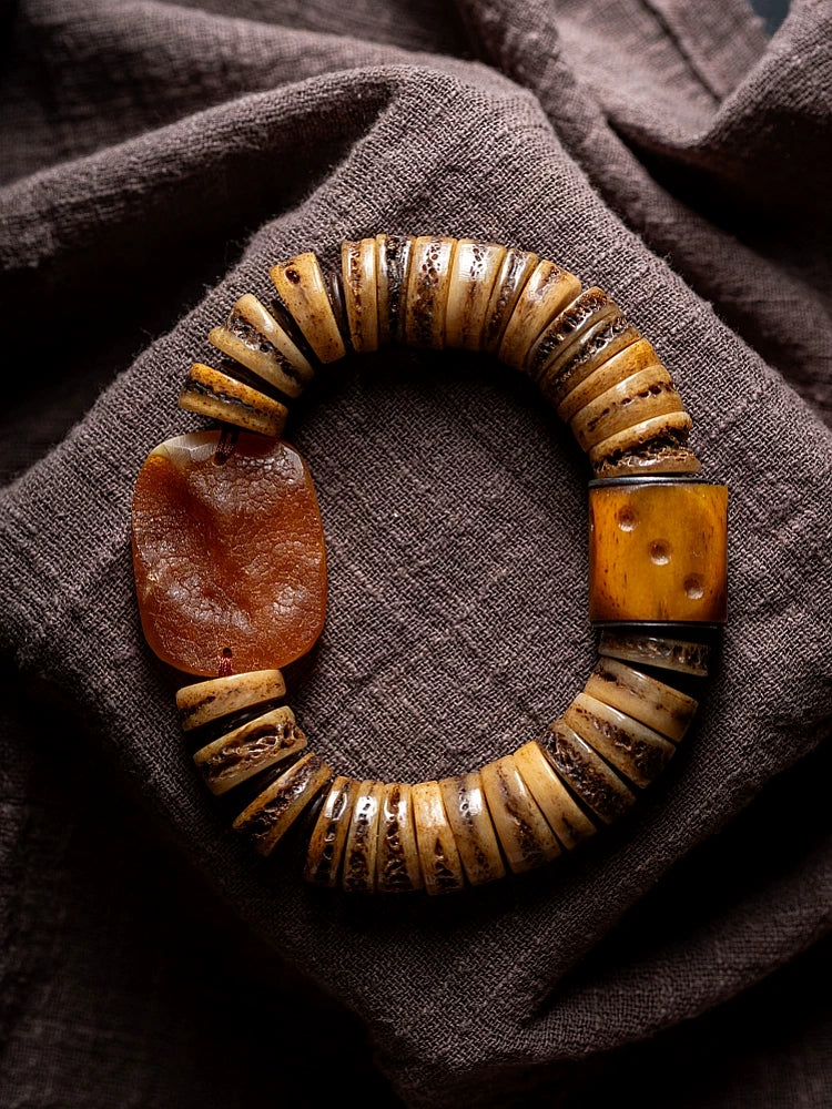 Natural Old Yak Bone Tibetan Spiritual Mala Beads Bracelet One Picture One Item Tibetan Bone Polished Gaha Single Strand Bracelet