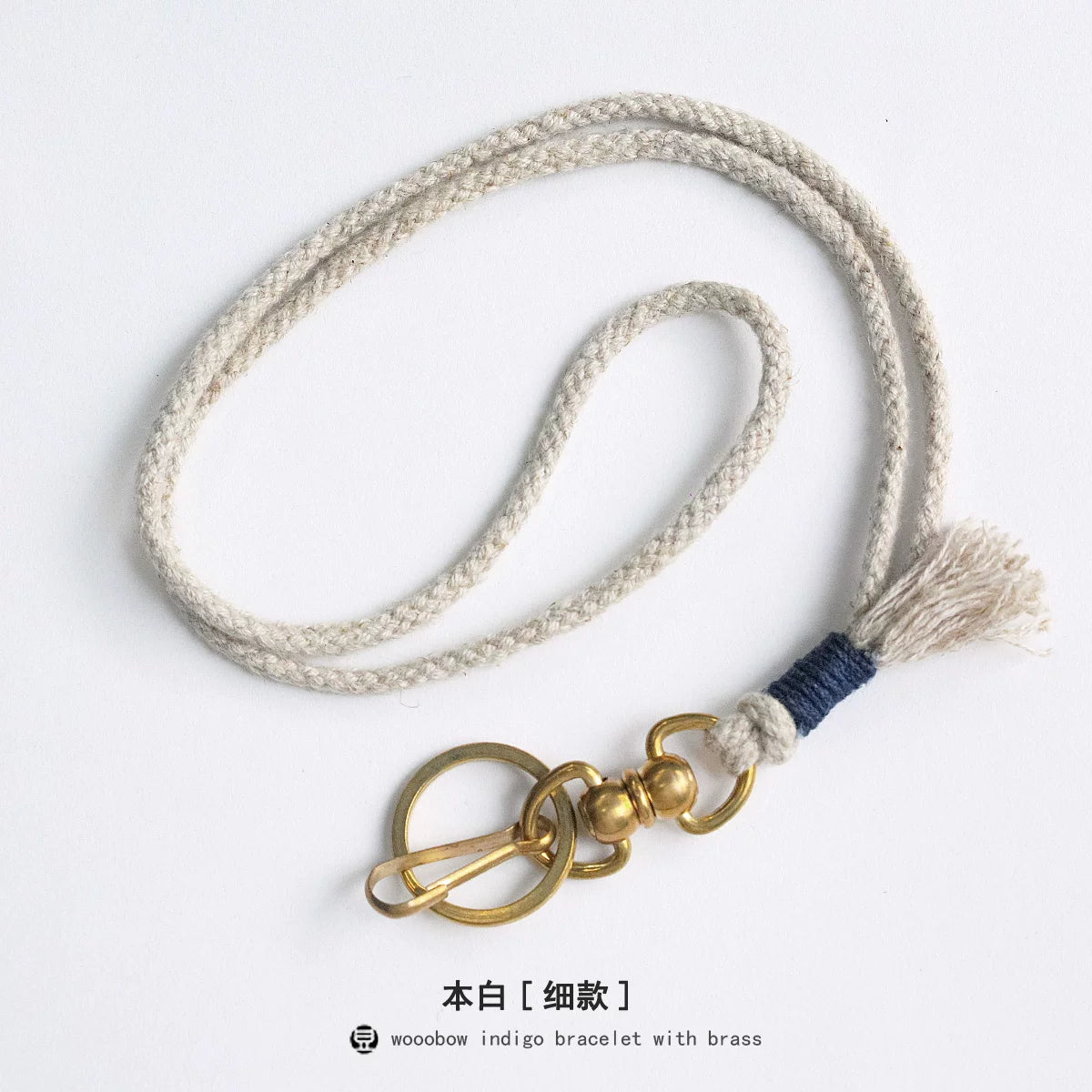 Hand Woven Cotton Linen Indigo Dyed Khaki Neck Lanyard Necklace For Phone ID Badge Key Vintage Casual Trendy Gift For Men Women Crafted Boho Style Neck Strap Hanging Chain
