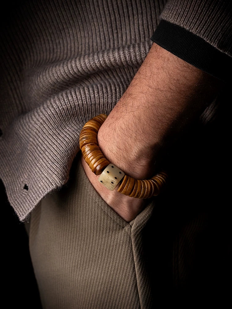 Authentic Tibetan Old Yak Bone Prayer Beads Single Loop Bracelet Men Natural Ling Bone Handstring for Hand Playing Collection