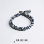 Handmade Braided Diamond Knot Cotton Linen Indigo Dyed Bracelet With Brass T Clasp Unisex Couple Woven Bangle Trendy Fashion Jewelry Gift For Men And Women