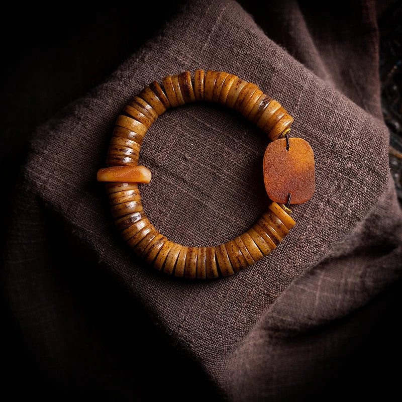 Natural Old Yak Bone Tibetan Spiritual Mala Beads Bracelet One Picture One Item Tibetan Bone Polished Gaha Single Strand Bracelet