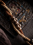 Original Design Hand Woven Tibetan Style Braided Rope 108 Beads Double Strand Bracelet Natural Aged Star-Moon Bodhi Seed Buddhist Mala Prayer Beads Wrist Bracelet