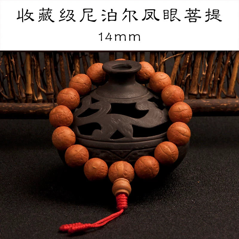 Natural round Nepalese phoenix eye Bodhi bracelet, Buddha beads, small single circle, handheld men's and women's rosary beads, beeswax accessories, Wenwan