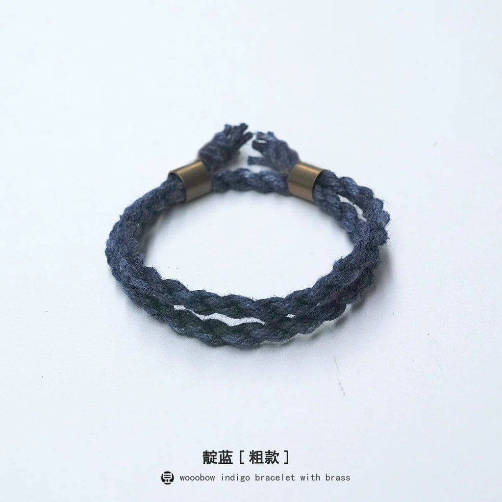 Handmade Two Layer One Size Blue Indigo Dyed Cotton Linen Woven Vintage Doudengmuwa Bracelet Boho Style Couple Woven Bangle For Men And Women Daily Wear
