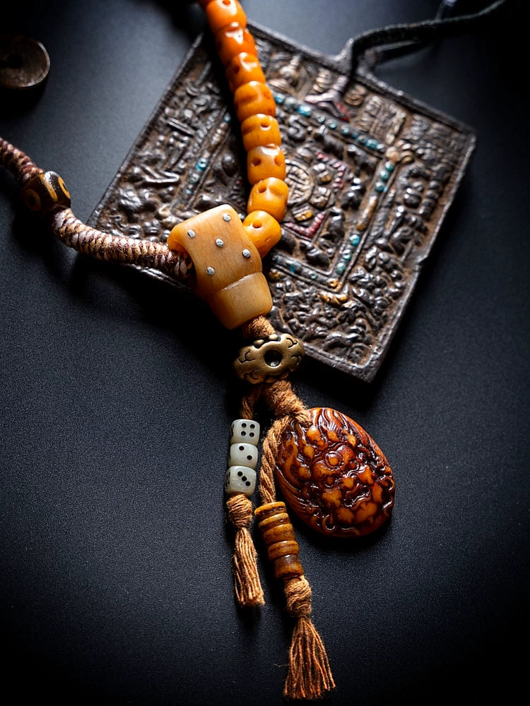 Traditional Tibetan 108 Beads Kajegdo Reproduced Citipati Master Yak Bone Carved Skull Mala Beads Bracelet Handmade Tibetan Style Buddhist Prayer Rosary Wrist Mala for Meditation and Spiritual Practice