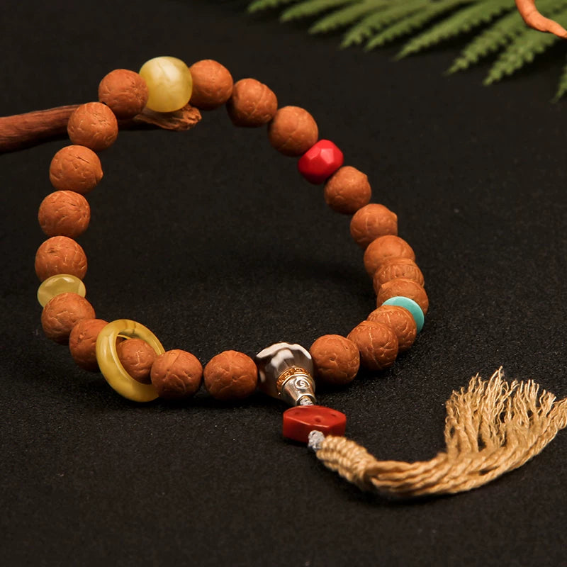 Natural round Nepalese phoenix eye Bodhi bracelet, Buddha beads, small single circle, handheld men's and women's rosary beads, beeswax accessories, Wenwan