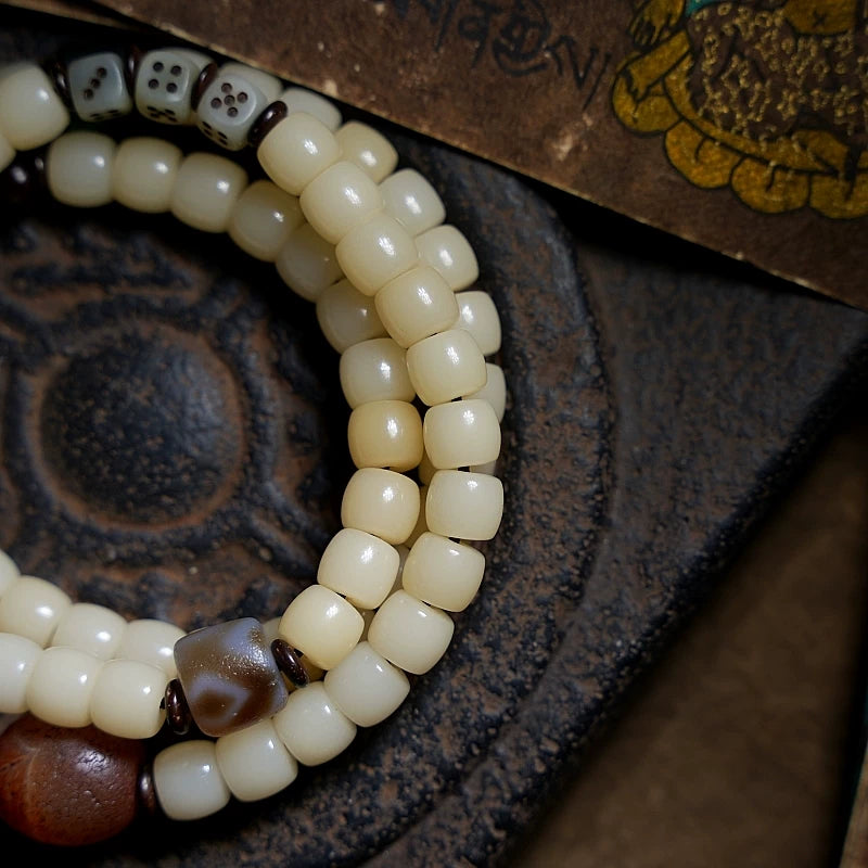Original Design Natural Aged Bodhi Root Bracelet for Men and Women Multi layer Buddhist Beads Bracelet with Agate Beads Handmade Meditation Wrist Accessory Multiple Circles Prayer Mala