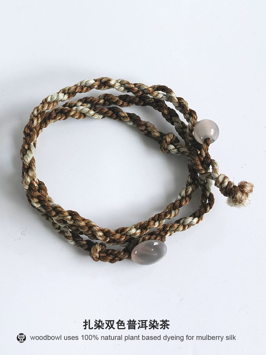 Original Handmade Natural Indigo Plant Dyed Mulberry Silk Cord Bracelet Unisex Couple Wristband Handcrafted Adjustable Silk Braid Bracelet For Men Women Lovers Matching Couple Jewelry