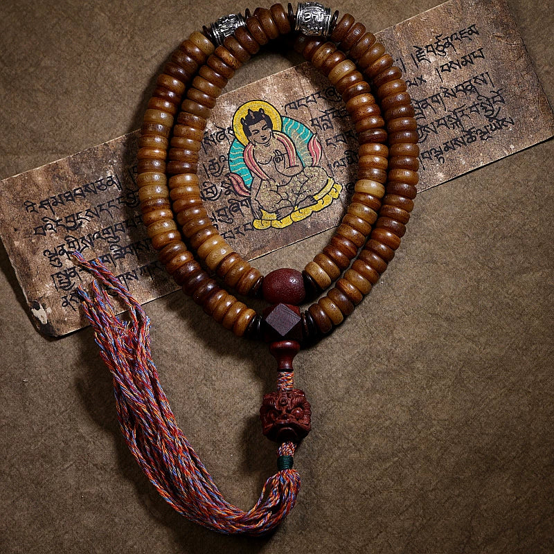 108 Beads Tibetan Mala Prayer Beads Old Stock Natural Tibet Yak Bone Handcrafted Bracelet Necklace Unisex Tibetan Style Yak Bone Spiritual Meditation Jewelry