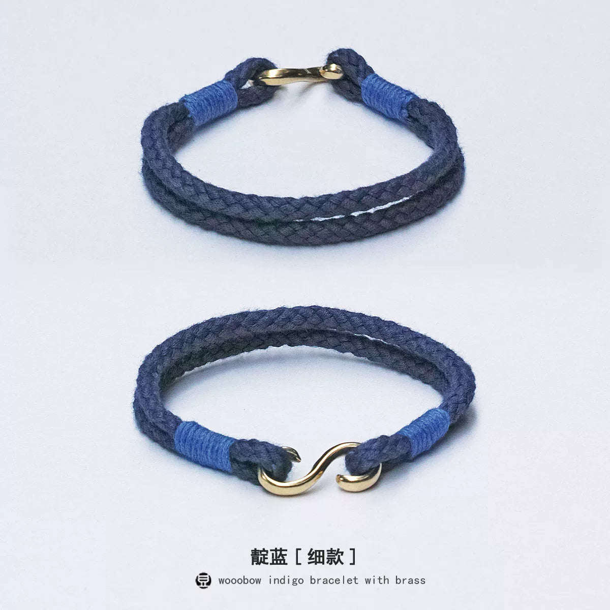 Handmade Indigo Dyed Cotton Linen Woven S Hook Bracelet Vintage Pure Silver Unisex Couple Bangle Fashion Brand Jewelry Perfect Holiday Birthday Gift for Men and Women