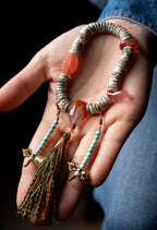 Tibetan Style Design Loach Back Star-Moon Bodhi Hand String Beaded Accessory Slant Cut Strand Bracelet Handmade Ethnic Jewelry for Men and Women Daily Wear and Meditation
