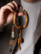 Vintage Tibetan Old Material Yak Bone Bead Mala Single Strand Bracelet Authentic Natural Yak Bone Spiritual Ling Gu Hand String for Prayer Meditation Daily Play Collection