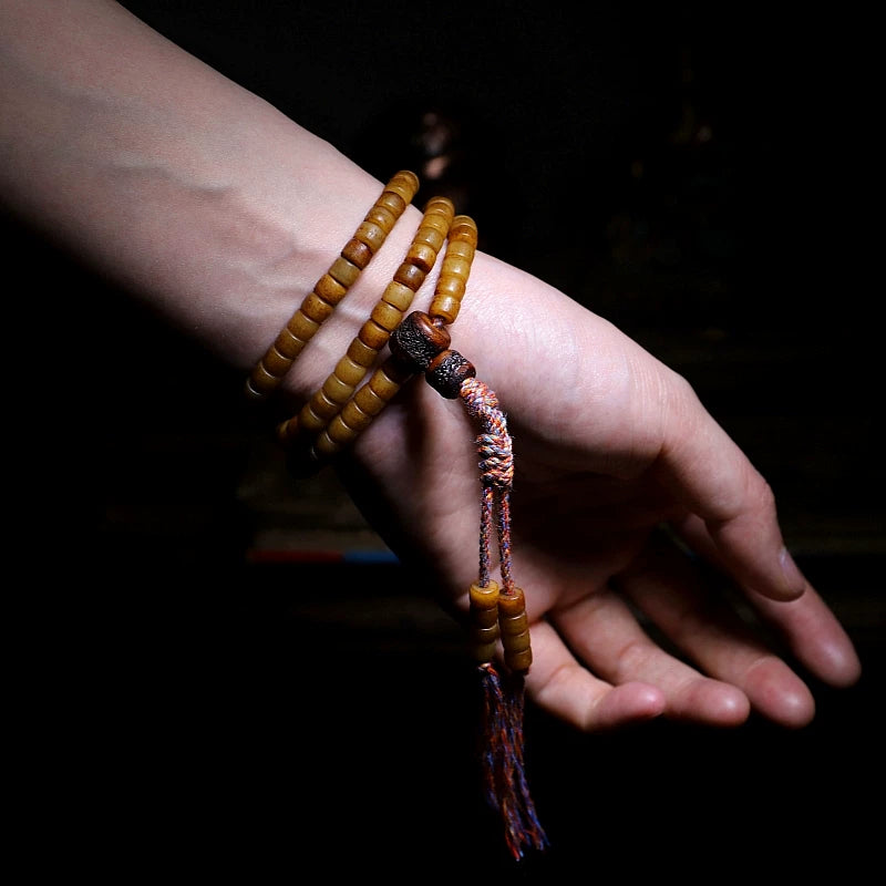 108 Perler Lille Størrelse Gammelt Materiale Autentisk Tibetansk Naturlig Yakben Mala Bedearmbånd Håndlavet Tibetansk Stil Yakben Buddhistisk Rosenkrans Armbånd