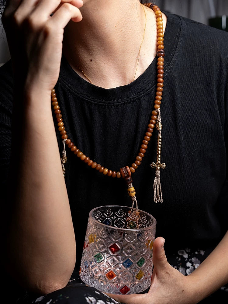 Original ecology 108 Pcs Natural Yak Bone Beads Bracelet for Men and Necklace for Women Couple Tibetan Style Handmade Mala Prayer Beads Jewelry