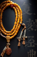 Traditional Tibetan 108 Beads Kajegdo Reproduced Citipati Master Yak Bone Carved Skull Mala Beads Bracelet Handmade Tibetan Style Buddhist Prayer Rosary Wrist Mala for Meditation and Spiritual Practice