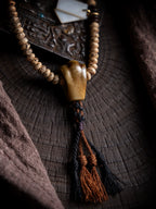 Original Design Hand Woven Tibetan Style Braided Rope 108 Beads Double Strand Bracelet Natural Aged Star-Moon Bodhi Seed Buddhist Mala Prayer Beads Wrist Bracelet