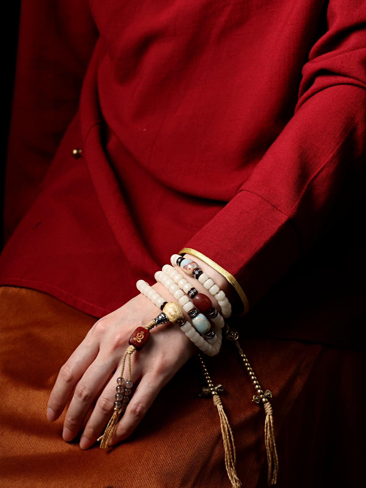 Original Tibetan Style 108 Beads White Bodhi Root Mala Prayer Beads Bracelet For Men And Women Natural Dzi Bead Versatile Necklace Hand String Ethnic Spiritual Jewelry