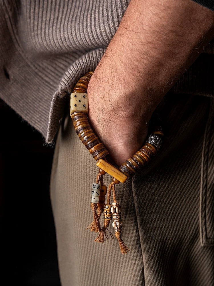Original Handmade Traditional Tibetan Style Old Material Yak Bone Prayer Beads Bracelet Handheld Replicated Spiritual Bone For Playing And Collection