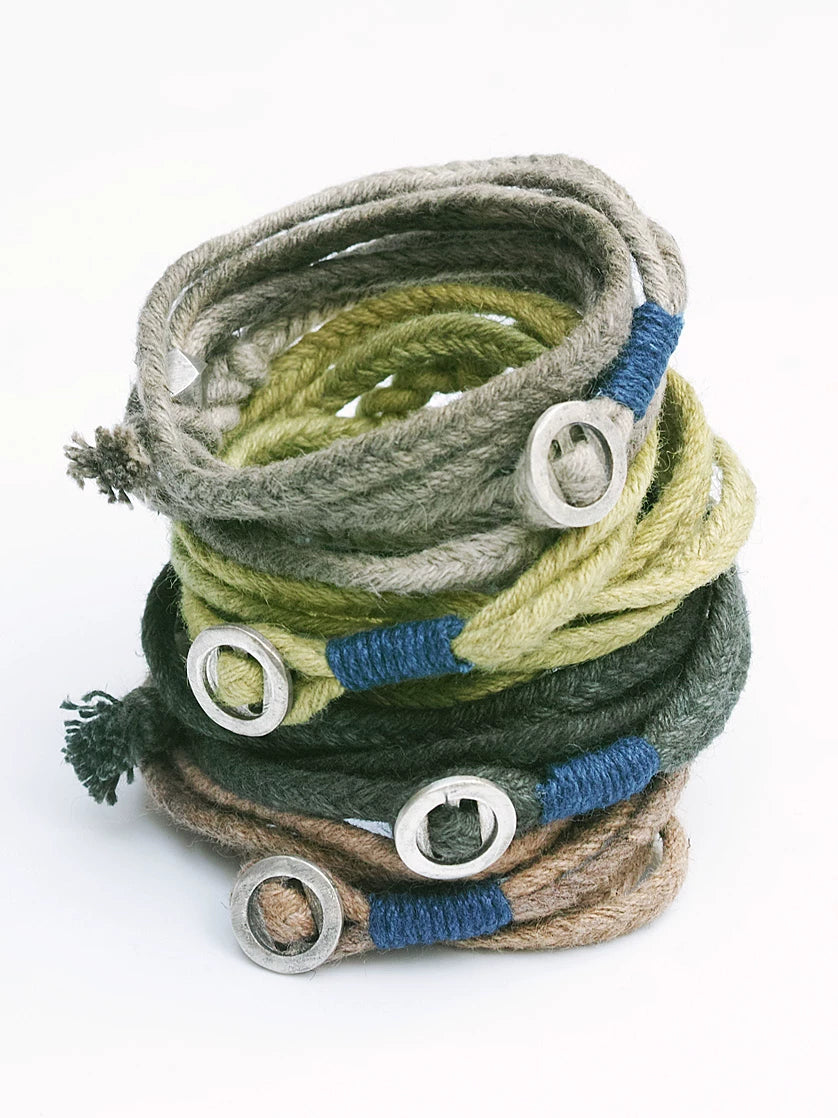 Original Handmade Indigo Dyed Cotton Linen Five Strand Braid Bracelet with Solid Silver Buckle Unisex Couple Wristband Hand Strap for Daily Wear Matching Gift for Lover