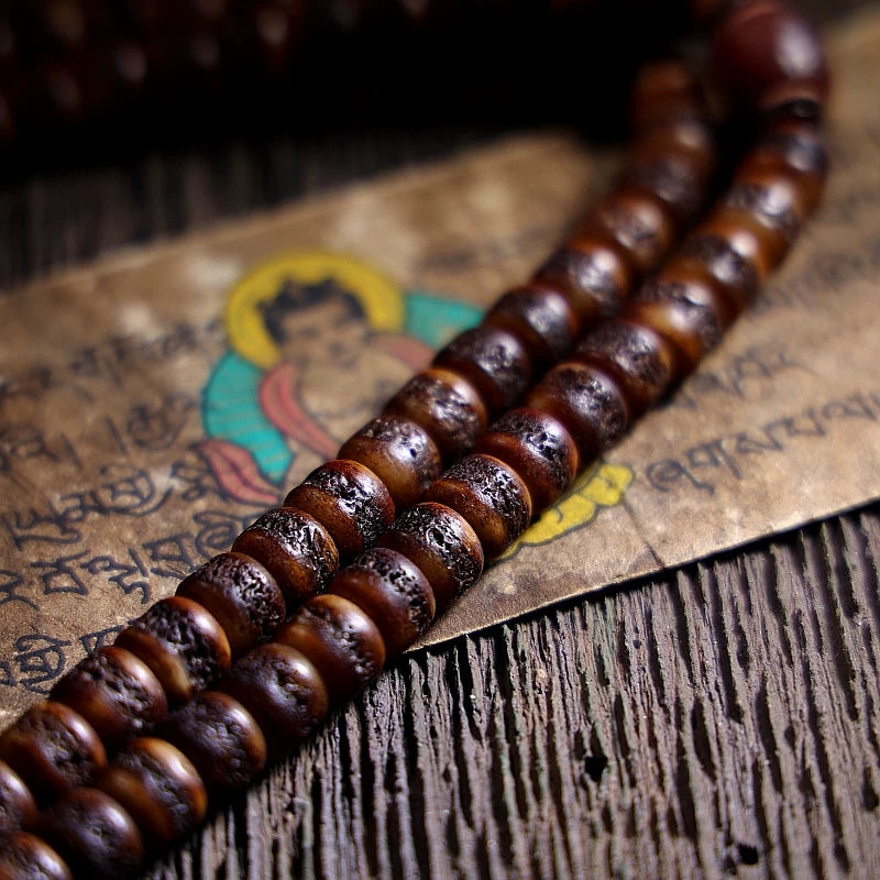 108 Beads Tibetan Style Natural Old Material Yak Bone Prayer Beads Bracelet Gada Scripture Buckle Hand String Tibetan Buddhism Necklace
