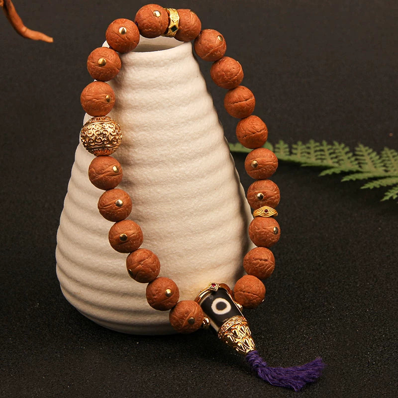 Natural round Nepalese phoenix eye Bodhi bracelet, Buddha beads, small single circle, handheld men's and women's rosary beads, beeswax accessories, Wenwan