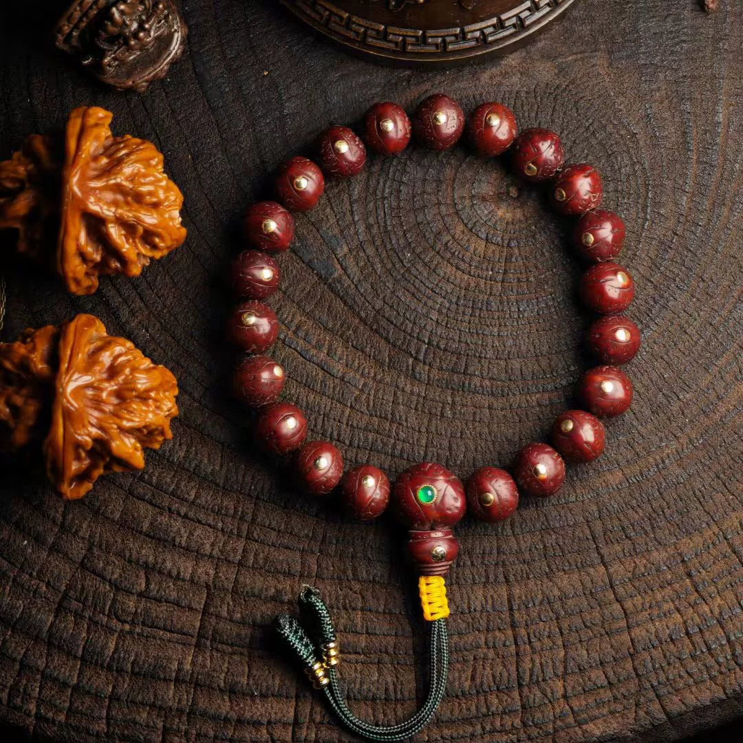 Authentic Nepalese phoenix eye Bodhi Tibetan style inlaid with copper nails, natural small phoenix eye Bodhi bracelet, Buddha beads for men and women