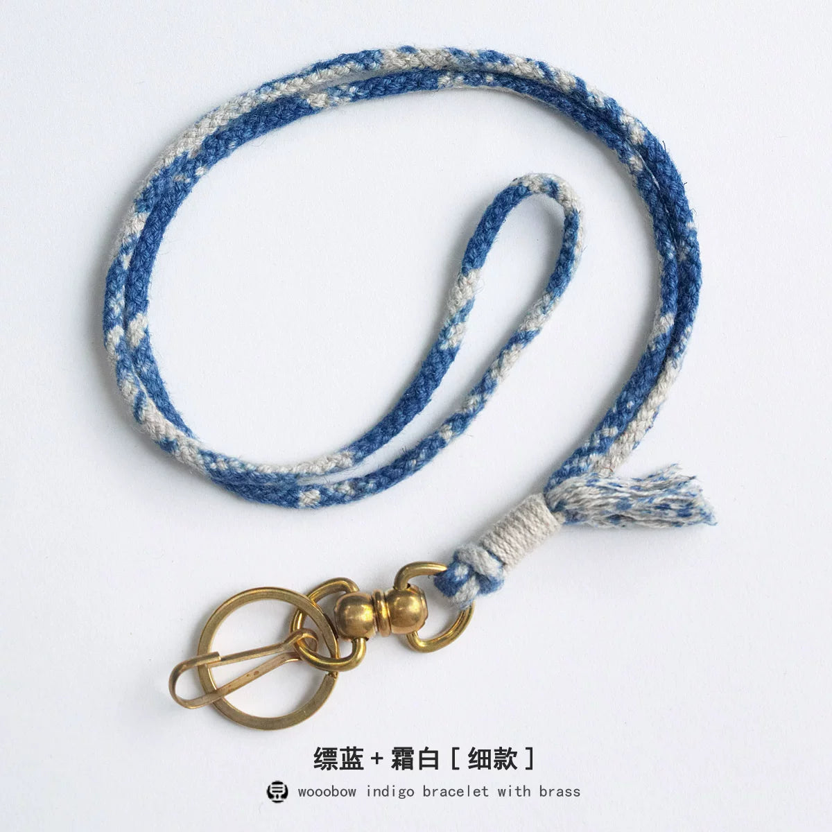 Hand Woven Cotton Linen Indigo Dyed Khaki Neck Lanyard Necklace For Phone ID Badge Key Vintage Casual Trendy Gift For Men Women Crafted Boho Style Neck Strap Hanging Chain