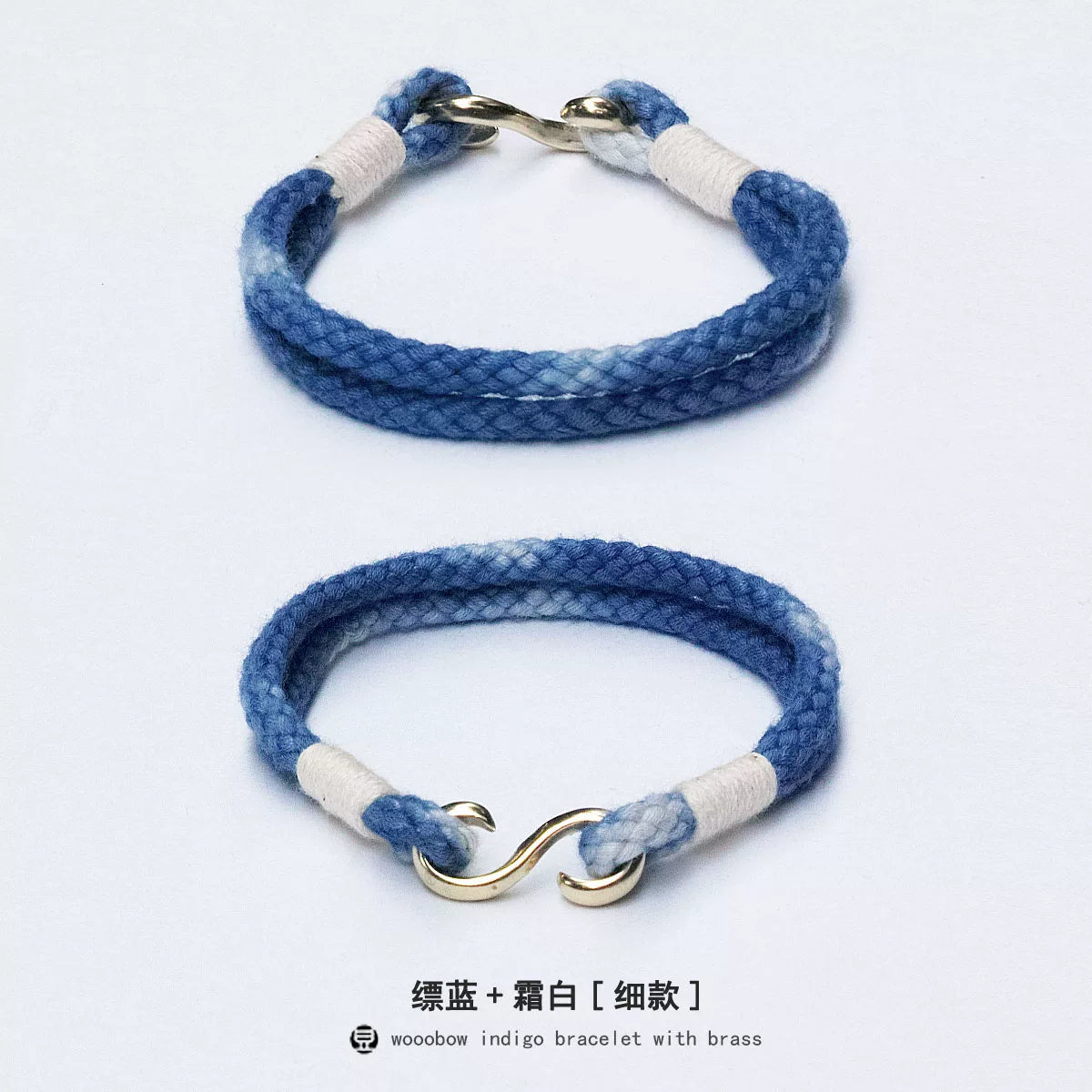 Handmade Indigo Dyed Cotton Linen Woven S Hook Bracelet Vintage Pure Silver Unisex Couple Bangle Fashion Brand Jewelry Perfect Holiday Birthday Gift for Men and Women