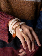 108 Beads Natural White Bodhi Root Mala Bracelet Handmade Tibetan Braided String Bodhi Root Rosary Wrist Bracelet Meditation Prayer Yoga Jewelry For Men Women