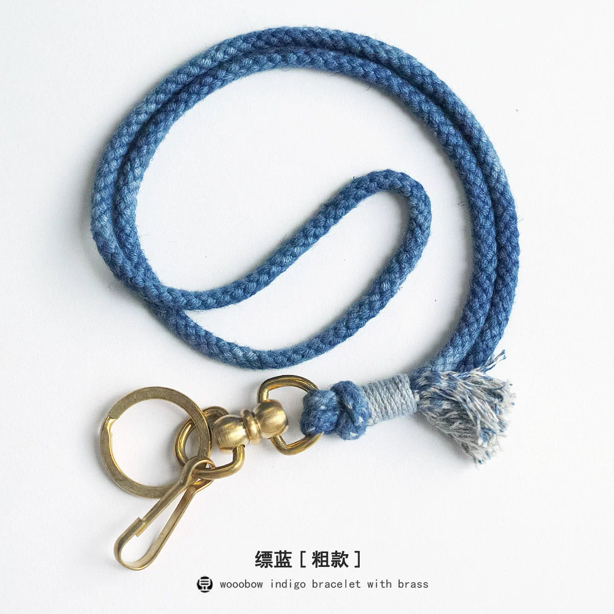Hand Woven Cotton Linen Indigo Dyed Khaki Neck Lanyard Necklace For Phone ID Badge Key Vintage Casual Trendy Gift For Men Women Crafted Boho Style Neck Strap Hanging Chain