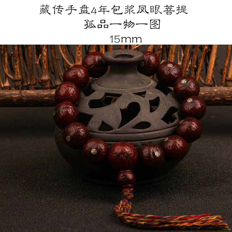 Natural round Nepalese phoenix eye Bodhi bracelet, Buddha beads, small single circle, handheld men's and women's rosary beads, beeswax accessories, Wenwan