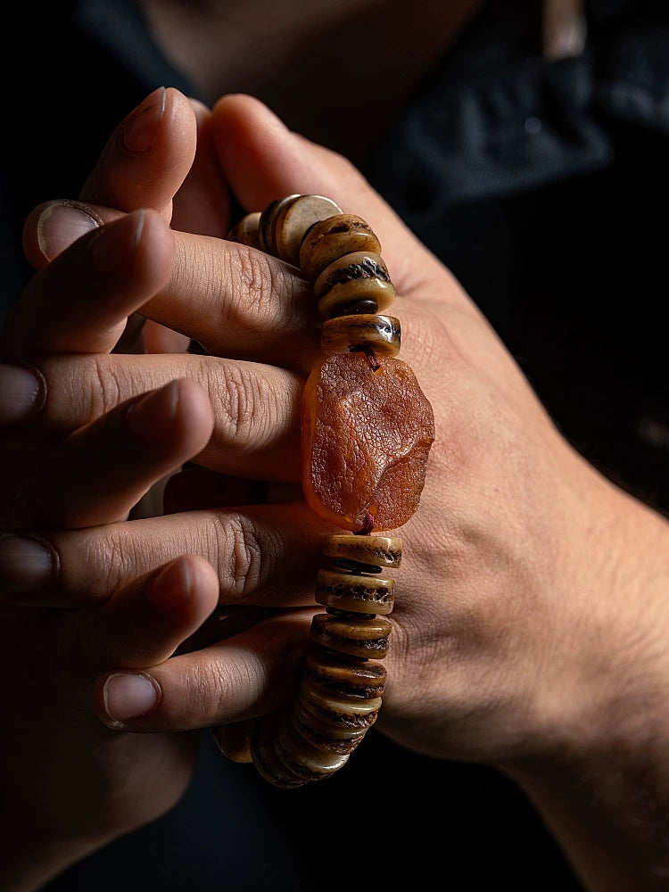 Natural Old Yak Bone Tibetan Spiritual Mala Beads Bracelet One Picture One Item Tibetan Bone Polished Gaha Single Strand Bracelet