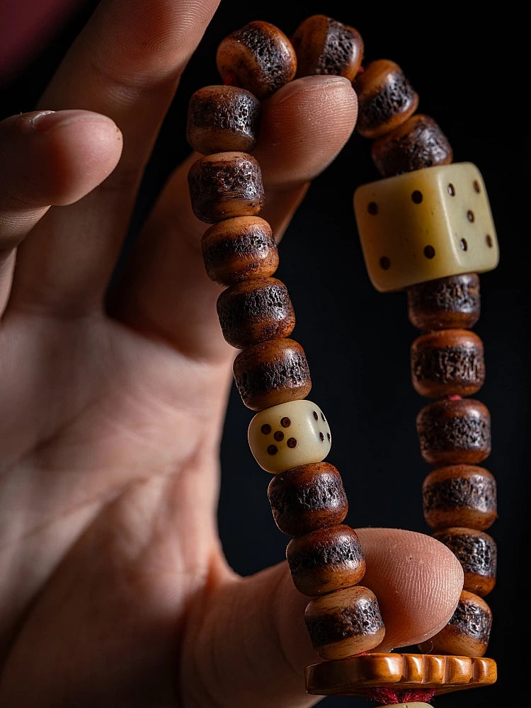 Inherited Tibetan Natural Old Material Yak Bone Prayer Beads Bracelet Single Circle Handheld Beaded Bracelet for Men Bone GAGA Collectible Hand Play Bracelet