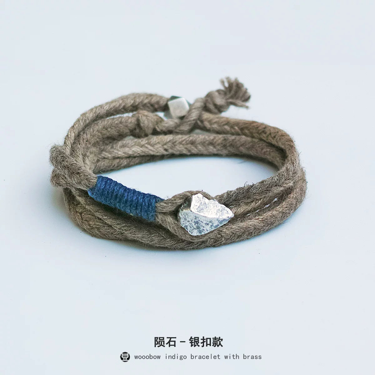 Original Handmade Indigo Dyed Cotton Linen Five Strand Braid Bracelet with Solid Silver Buckle Unisex Couple Wristband Hand Strap for Daily Wear Matching Gift for Lover