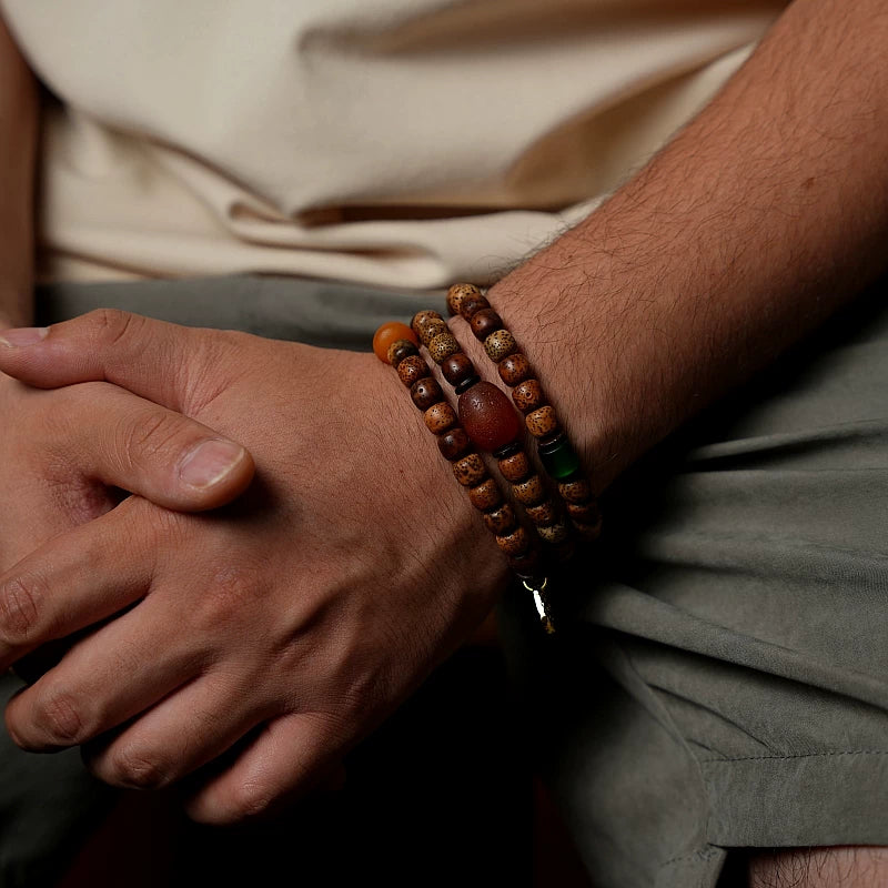 Kajegado. Original Design Star Moon Bodhi Son Buddha Bead Bracelet Men's and Women's Accessories Chen Zi Dzi Multi-circle Bracelet