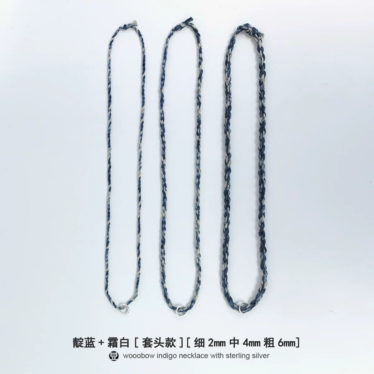 Hand Woven Indigo Dyed Hemp Cotton Necklace Cord Bracelet with Pure Silver Beads Unisex Couple Matching Jewelry Trendy Brand Gift for Men Women