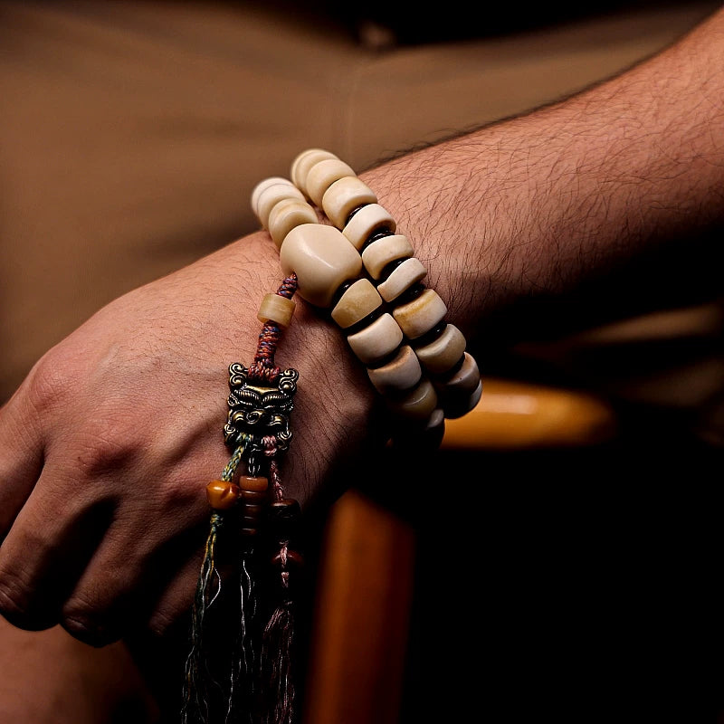 Original Natural Tibetan Yak Bone Prayer Beads Bracelet For Men Authentic Original Ecological Tibetan Yak Bone Hand String With Scripture Buckle For Hand Playing Collection