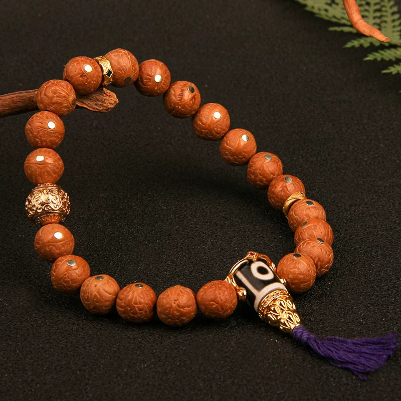 Natural round Nepalese phoenix eye Bodhi bracelet, Buddha beads, small single circle, handheld men's and women's rosary beads, beeswax accessories, Wenwan