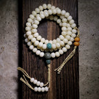 Original Design 108 Beads Natural White Bodhi Root Prayer Beads Bracelet White Jade Texture Hand String for Men Meditation Practice and Women Daily Wear Buddhist Rosary Wristband