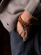 108 Beads Multi loop Handcrafted Tibetan Braided Rope Design Natural Old Yak Bone Mala Beads Bracelet For Men Can Be Used As Hand String or Necklace