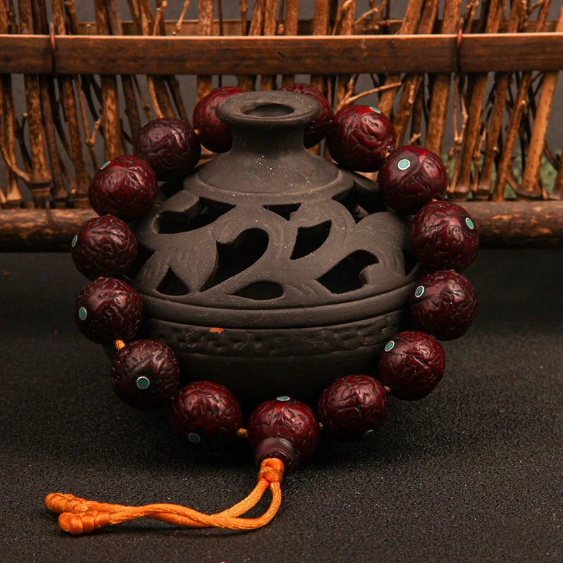 Natural round Nepalese phoenix eye Bodhi bracelet, Buddha beads, small single circle, handheld men's and women's rosary beads, beeswax accessories, Wenwan