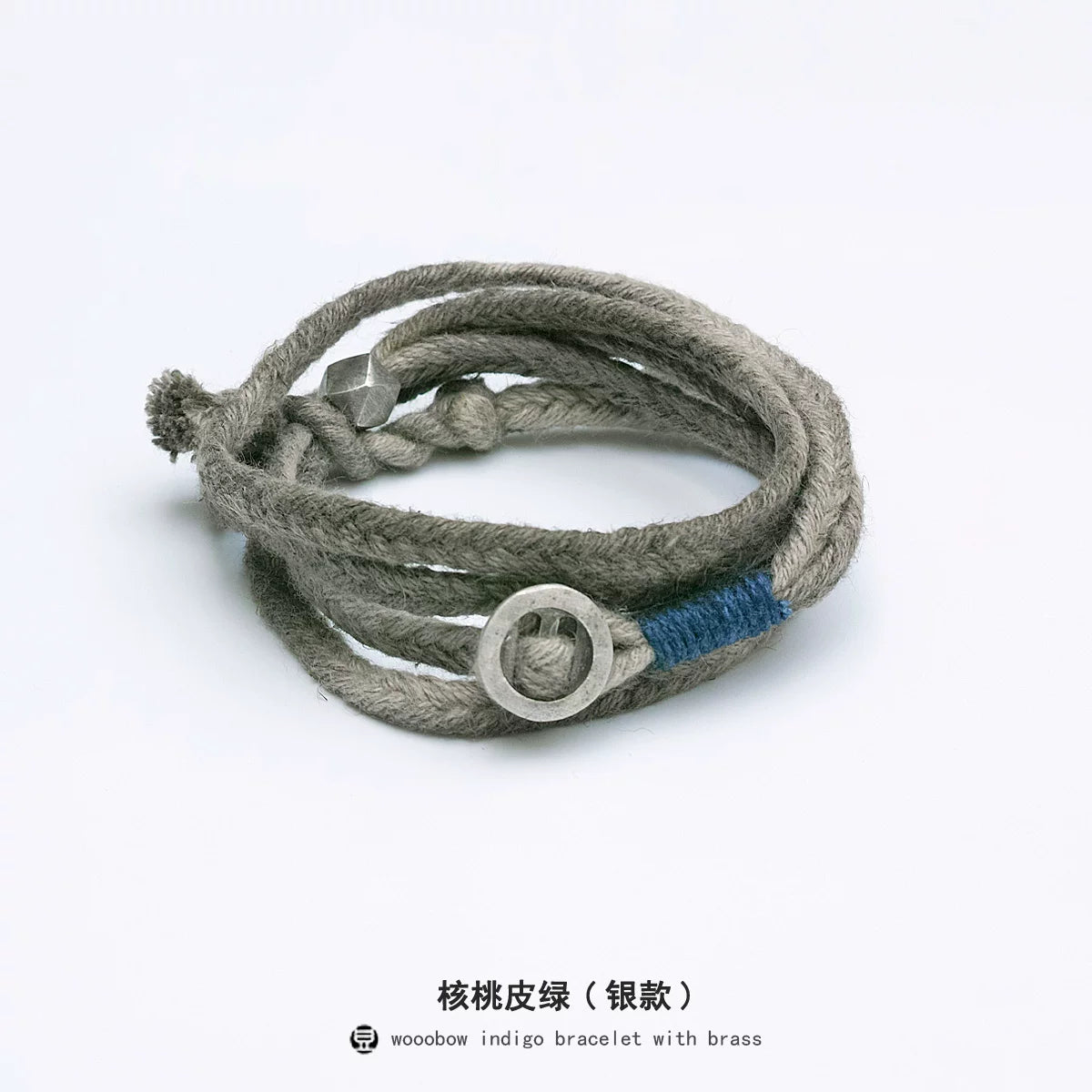Handmade Original Five Strand Braided Bracelet Pure Silver Indigo Dyed Cotton Linen Couple Wristband Unisex Hand Braided Rope Bracelet Handcrafted Blue Dyed Fashion Adjustable Jewelry for Men and Women