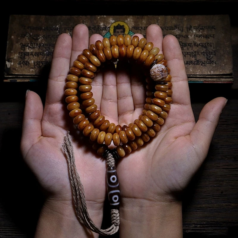 108 Beads Vintage Old Material Tibetan Natural Yak Bone Mala Prayer Beads Bracelet Men Traditional Tibetan Style Yak Bone Dzi Bead Hand String