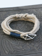 Original Handmade Indigo Dyed Cotton Linen Five Strand Braid Bracelet with Solid Silver Buckle Unisex Couple Wristband Hand Strap for Daily Wear Matching Gift for Lover