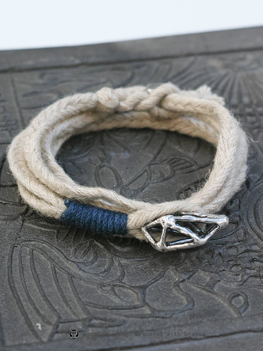 Original Handmade Indigo Dyed Cotton Linen Five Strand Braid Bracelet with Solid Silver Buckle Unisex Couple Wristband Hand Strap for Daily Wear Matching Gift for Lover