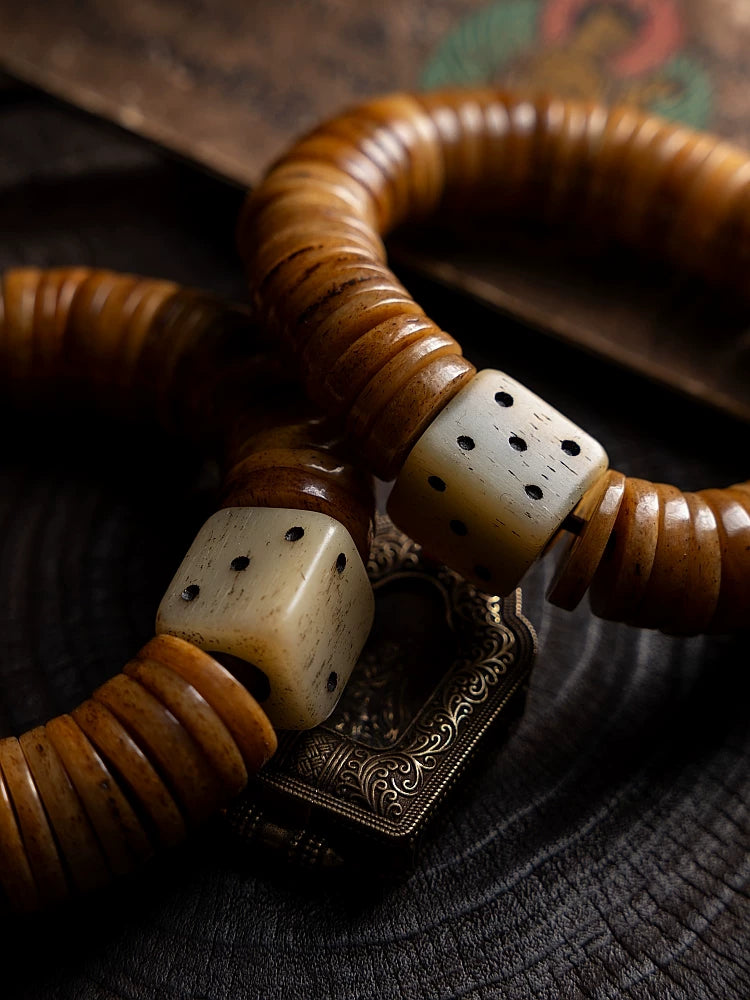 Authentic Tibetan Old Yak Bone Prayer Beads Single Loop Bracelet Men Natural Ling Bone Handstring for Hand Playing Collection