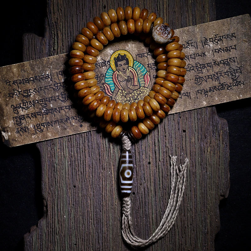 108 Beads Vintage Old Material Tibetan Natural Yak Bone Mala Prayer Beads Bracelet Men Traditional Tibetan Style Yak Bone Dzi Bead Hand String