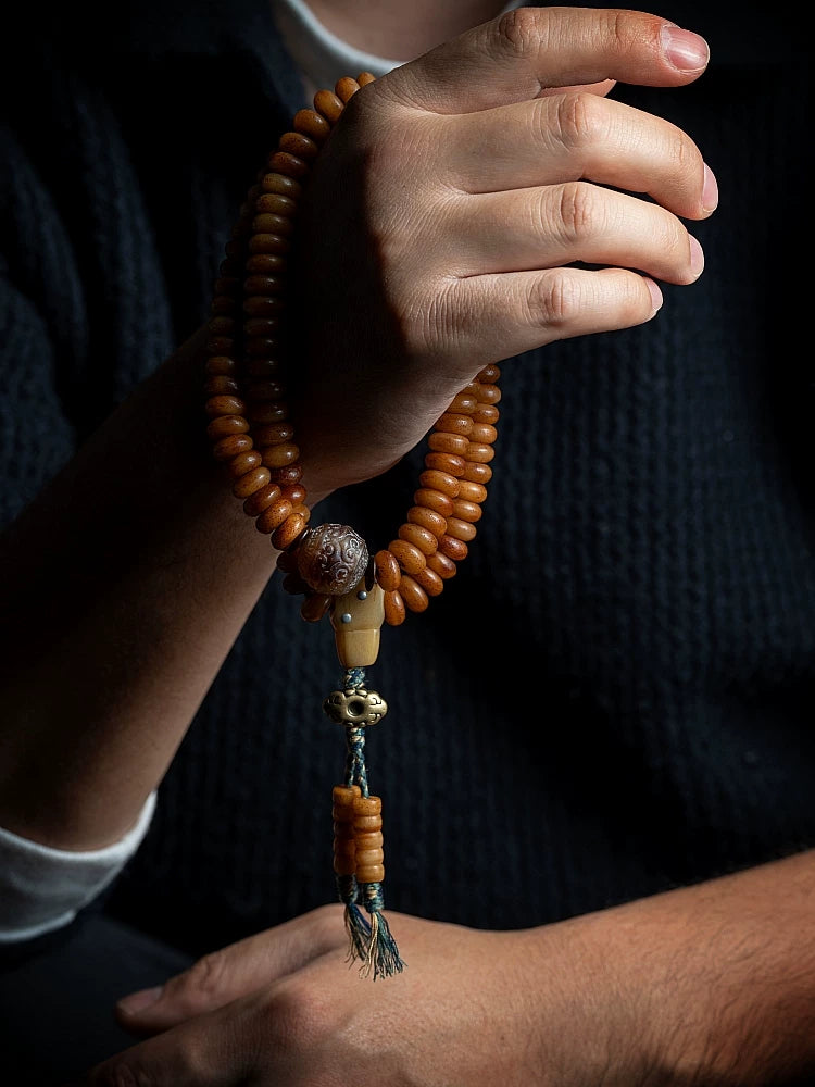 108 stykker gamle tibetanske naturlige yak-knogle bedekranse Mala armbånd mænd armbånd til daglig brug håndholdt buddhistisk Mala yak-knogle smykker