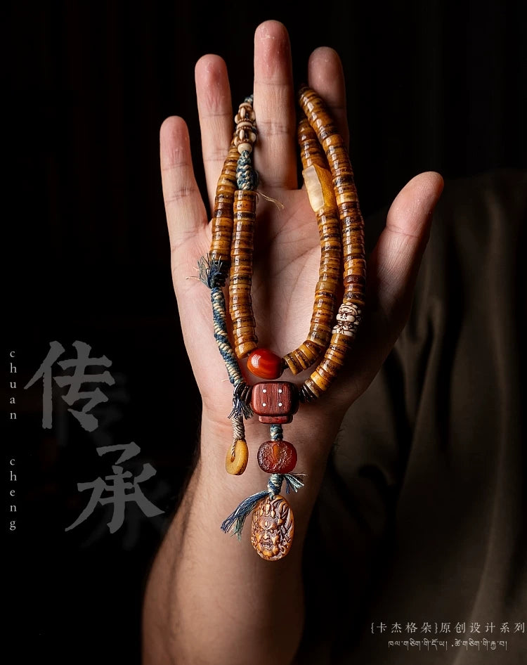 Original Handmade Tibetan Jewelry 108 Beads Old Material Yak Bone Mala Prayer Beads Bracelet Vintage Tibetan Meditation Wristband For Spiritual Practice