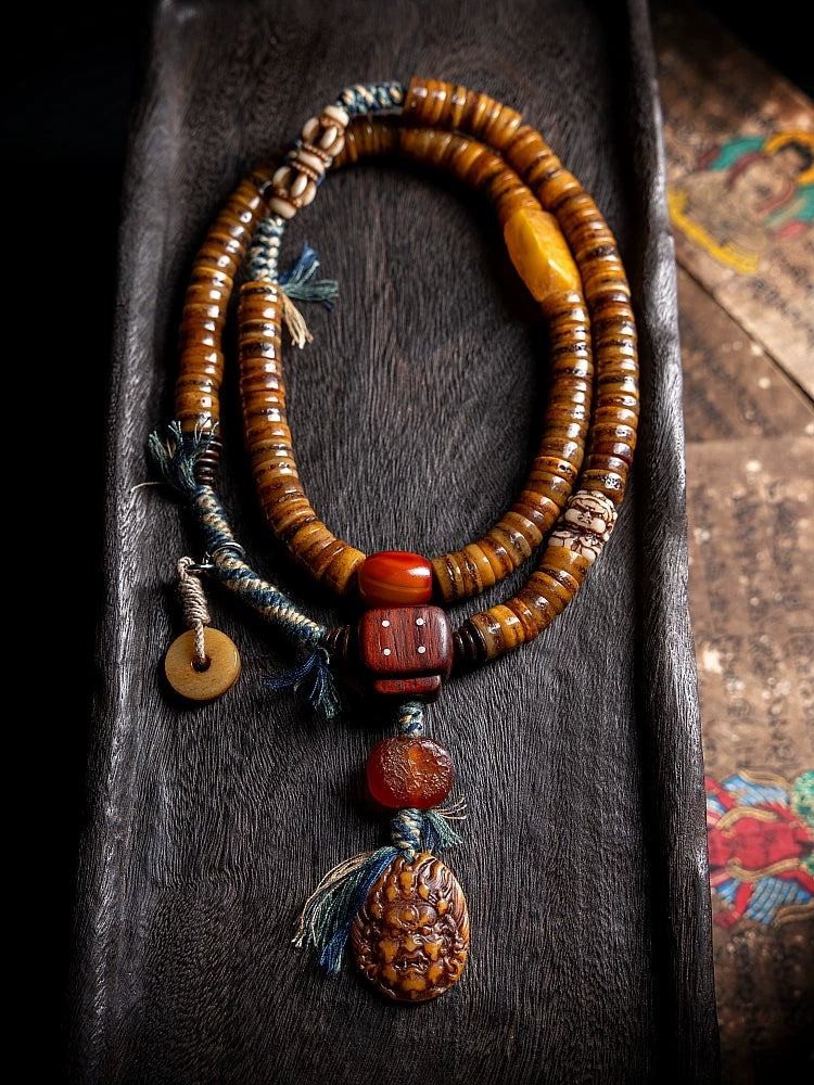 Original Handmade Tibetan Jewelry 108 Beads Old Material Yak Bone Mala Prayer Beads Bracelet Vintage Tibetan Meditation Wristband For Spiritual Practice
